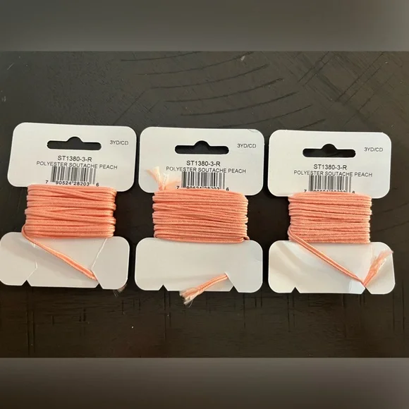 THREE Soutache ornamental braid for jewelry design, peach, 3 yd, the beadsmith - Picture 4 of 6